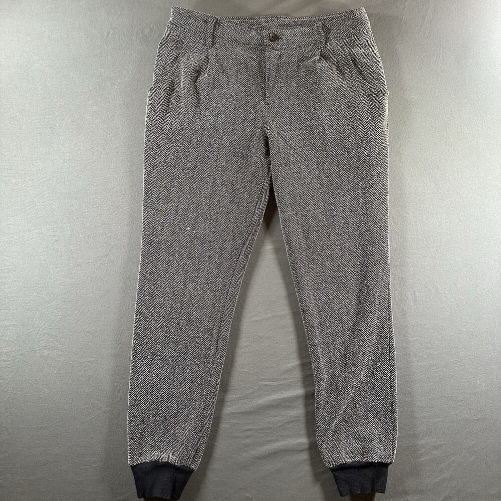 Free People Herringbone Jogger Pants Black White Pockets Flat Front Women's 6